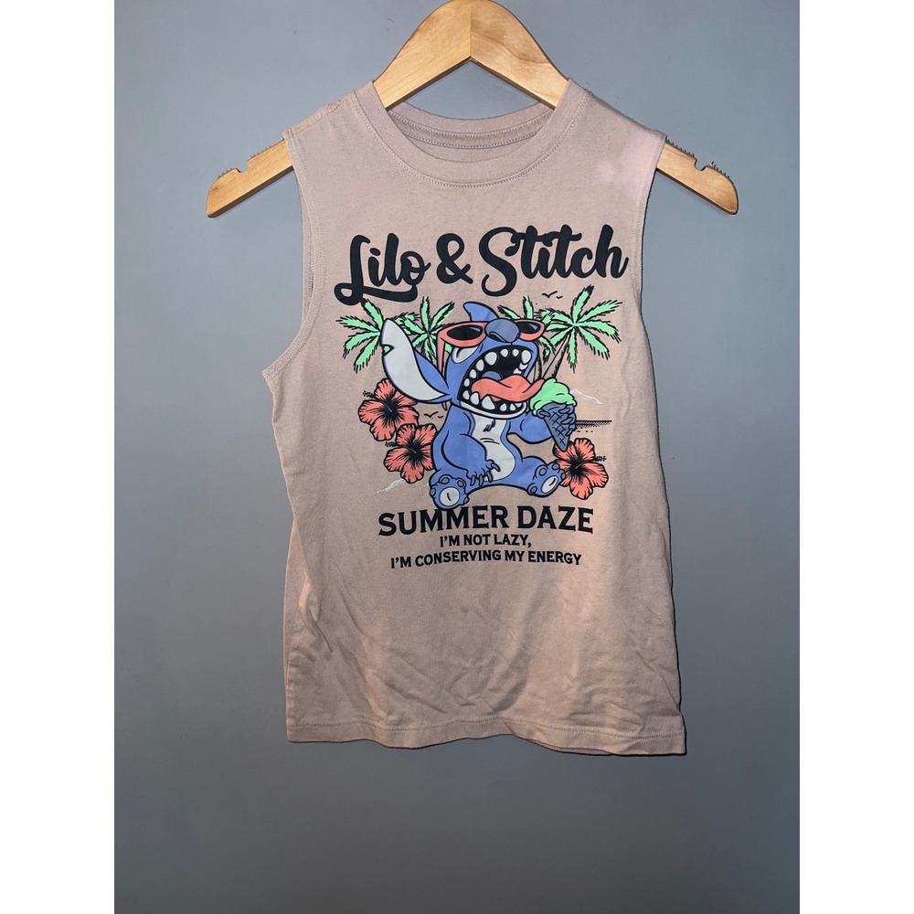 Disney Lilo & Stitch Summer Daze Muscle Tank Top Mauve Kids Large 10/12